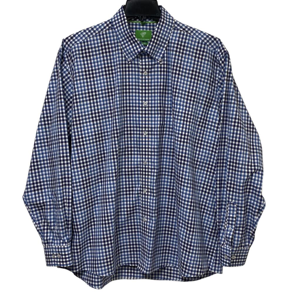 Forsyth of Canada Shirt Mens 2XL Long Sleeves Blue White Gingham Check Non Iron